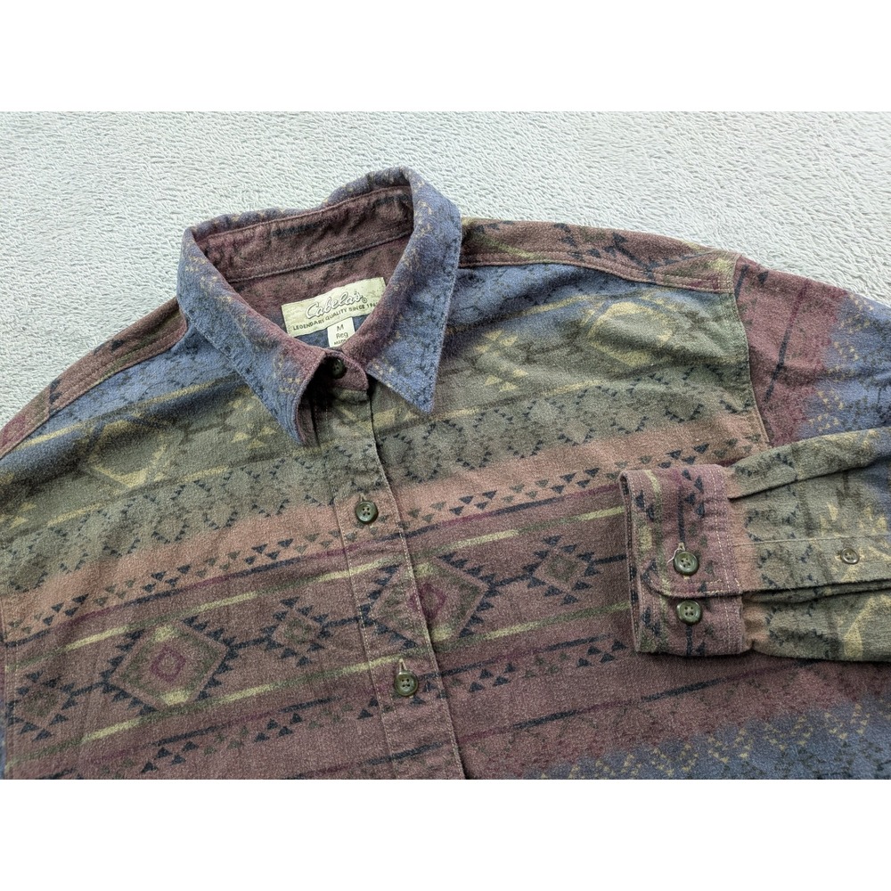 Cabelas Womens Medium Flannel Shirt Southwestern Aztec Cotton Button Up 911763